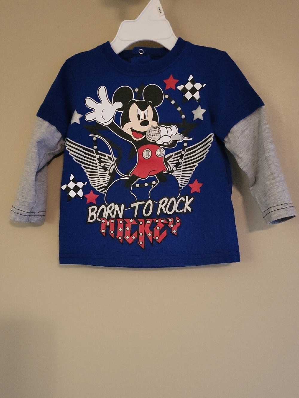 Disney Mickey Mouse 'Born to Rock' blue layered-look long sleeve shirt